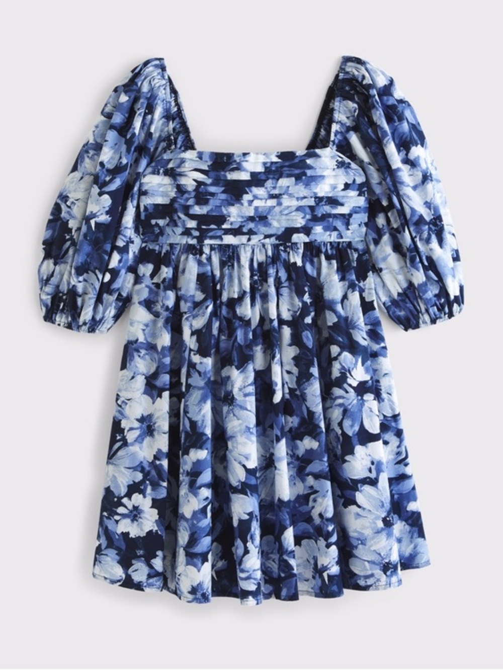Abercrombie & Fitch Blue Linen Blend Floral Puff-Sleeve Emerson Dress Sz. L - Picture 5 of 14